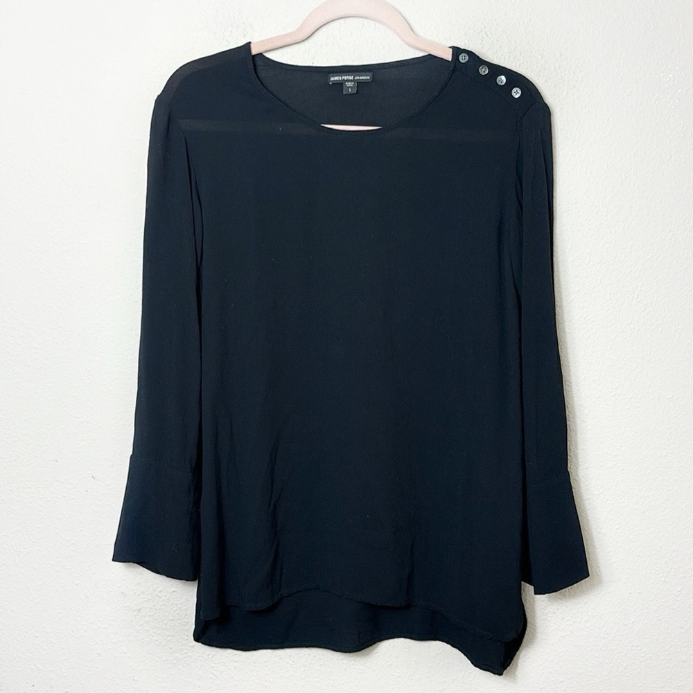 James‎ Perse Black Long Sleeve Button Shoulder Blouse Top Tunicnsize 1